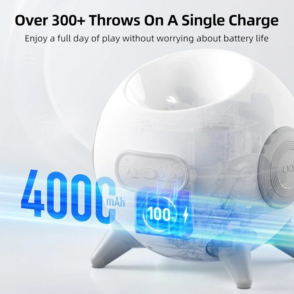 uahpet Automatic Dog Ball Launcher 20-80ft‎ Adjustable w/4 Balls Large Dogs